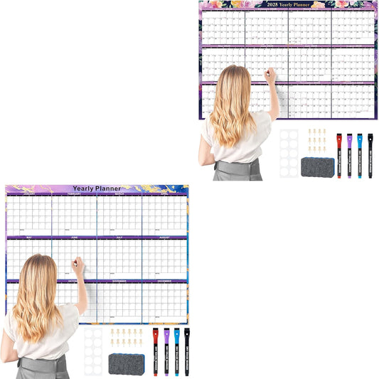 Dry Erase Wall Calendar 2025-2026 Large Laminated Calendar 32'' X 48'' Yearly Office Horizontal 24 Month Calendar, Use July 2025 - June 2026