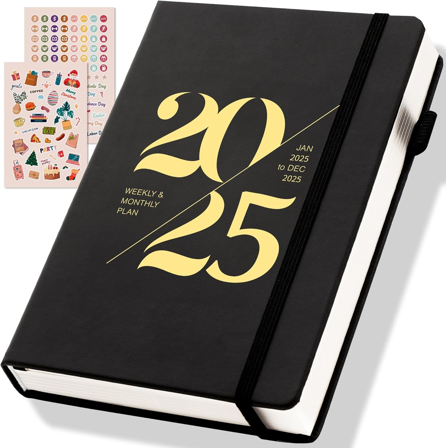 2025 Planners for Women 2025 Planner Weekly and Monthly with Stickers& Pocket Hardcover Leather 2025 Calendar Monthly Daily Planner Agenda for Men, 5X8, Black