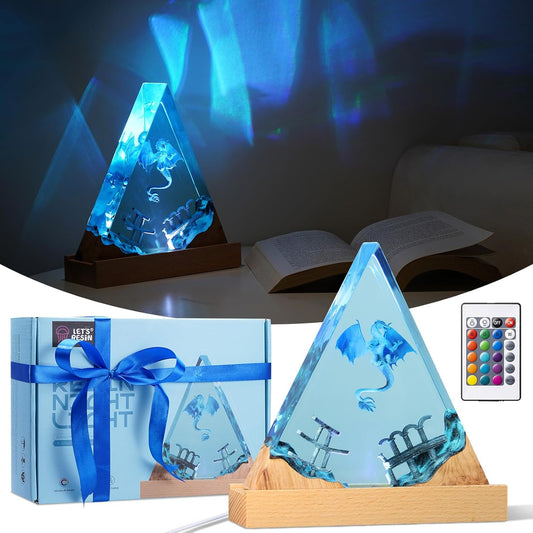 Ocean Resin Lamp Christmas Gift with LED Color Control, Creative Craftmanship Gift, Home Decor Night Light, Table Lamp for Home and Bedroom