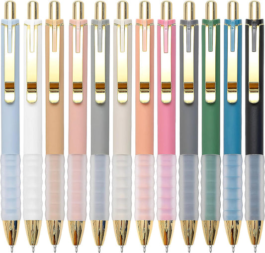 Ballpoint Pens Black Medium Point 1Mm Pen with Super Soft Grip Ball Point Pen for Men Women Retractable Pens (Gold-12 Pcs)