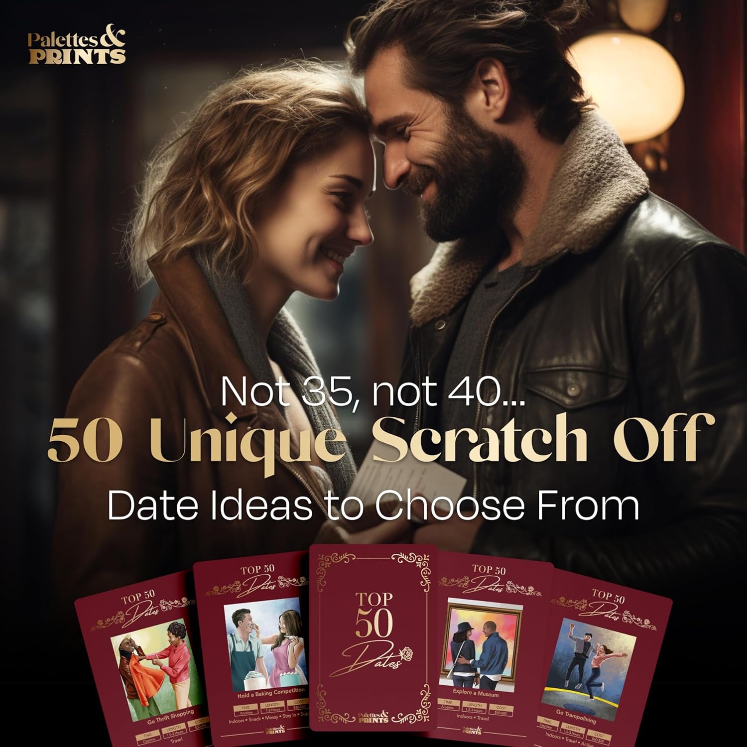 Couples Gift - 50 Date Night Ideas Scratch off Cards for Couples - 50 Dates - Date Night Box - Any Budget, Time - Couples Games Gift for Boyfriend, Husband, Wife, Girlfriend at Home Date Night Kit