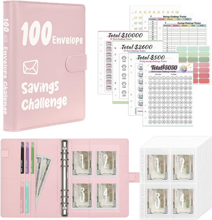 100 Envelopes Money Saving Challenge, Money Saving Binder, Budget Binder Savings Challenge Book, Savings Challenges Budget Book Binder,Budget Planner Book for Saving Money Pink