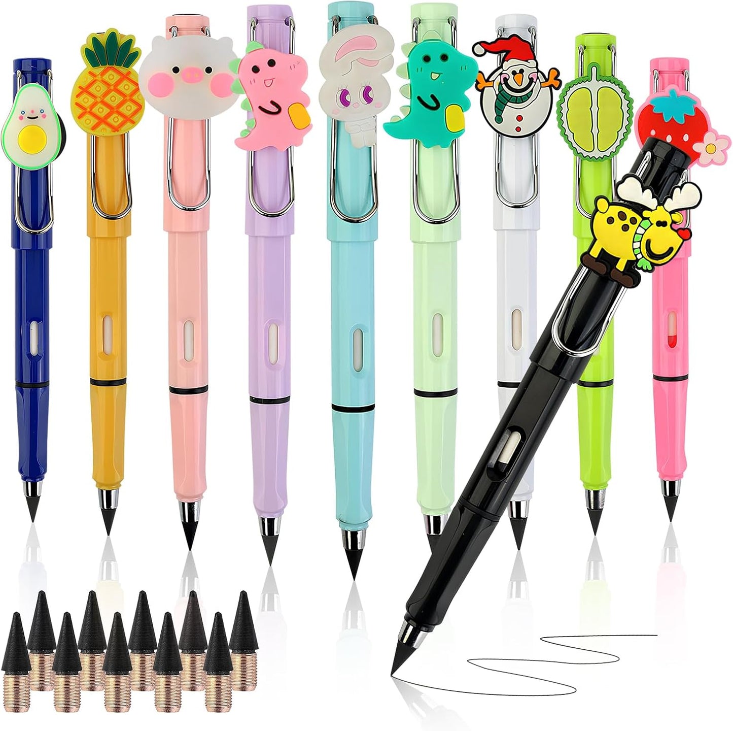 10PCS Infinity Pencils, Everlasting Inkless Pencil with Eraser, Cute Forever Pencil with 10PCS Replacement Nibs,Unlimited Writing Eternal Pencils for Student Writing Drawing