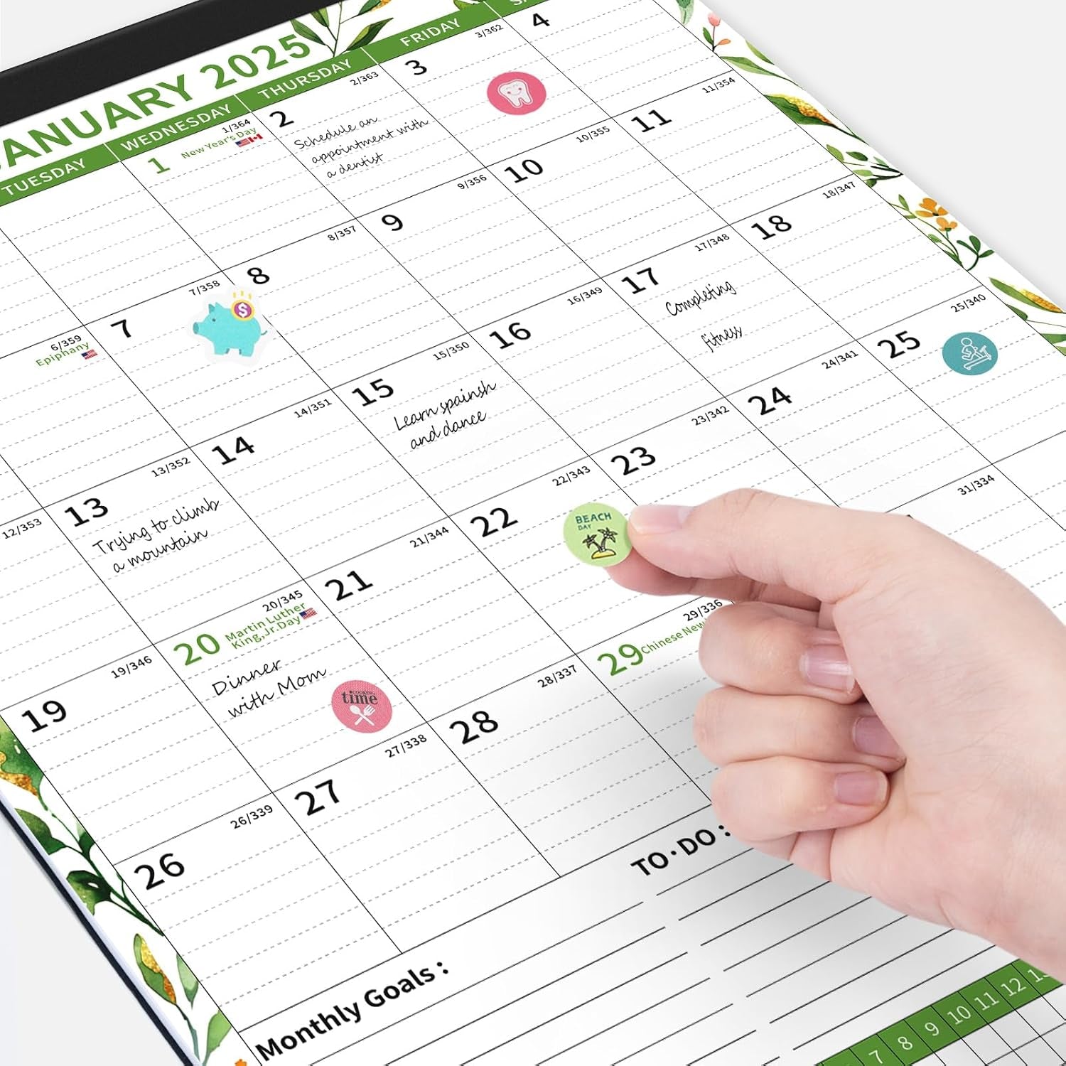 Desk Calendar 2025-2026 Large 22"X17" Monthly Planner Pad with Plastic Cover 18 Months Green Leaves