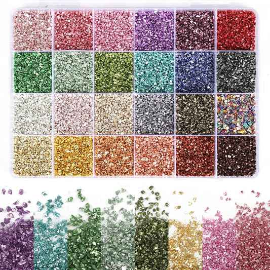 24 Colors Crushed Glass for Crafts, Crushed Glass Glitter for Resin Art Broken Glass Pieces for Crafts Resin Accessories Resin Fillers