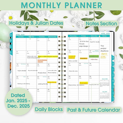 2025 Planner, 12-Month Daily Weekly Monthly Planner from JAN.2025 to DEC.2025, 8.4" X 6", Spiral Planner Notebook with Stickers, Elastic Closure, Inner Pocket