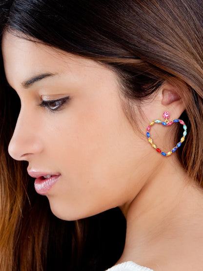 Heart Drop Earring with Multi-Color Stones