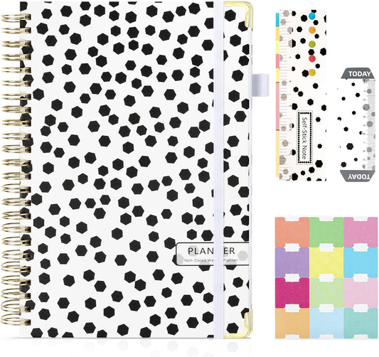 Daily Planner 2024 Undated Monthly Weekly Planners for Women Teacher Student Gift Hardcover Spiral Bound All in One Organizer Journal Cute Polka Dot Pattern