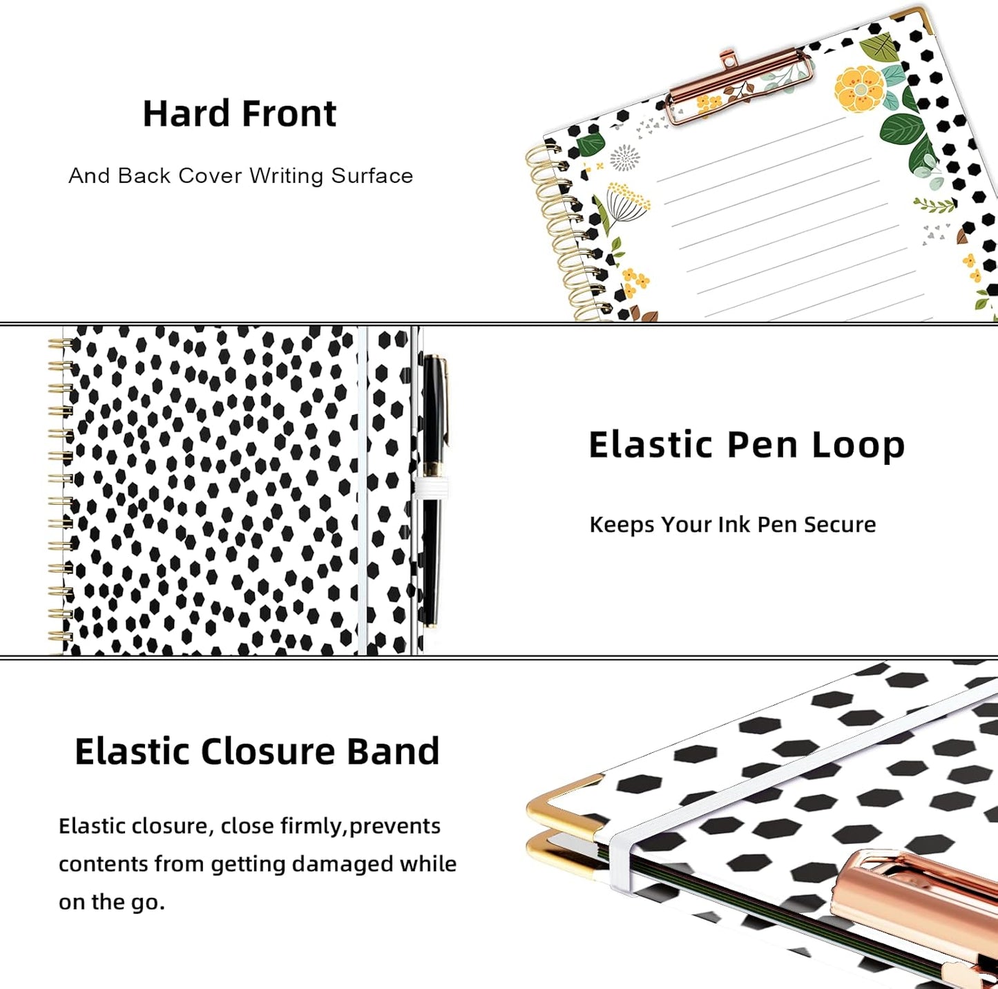 Clipboard Folio with Notepad for Letter Size, Clipboard Folder with Storage, 5 Folders with 10 Pockets, Elastic Closure and Pen Loop (Polka Dots)