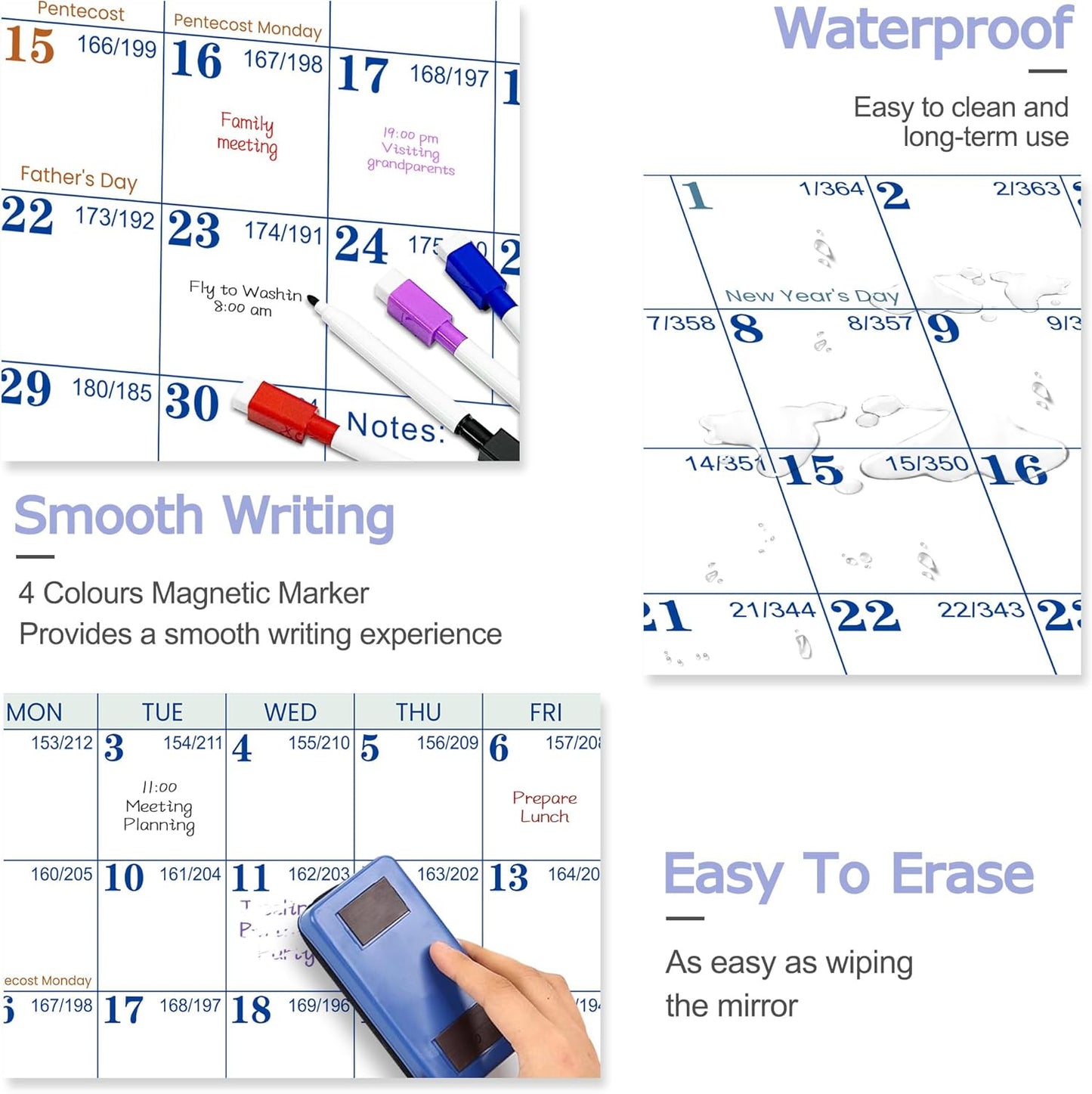 32" X 48" 2025 Wall Calendar, Wet & Dry Erase Wall Calendar 12 Month, Annual Yearly Planner Yearly Laminated Calendar 2025 Horizontal/Vertical, with Julian Dates