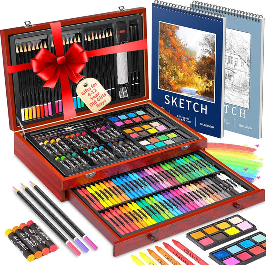 Valentines Day Gifts for Teen Kids,156-Pack Art Kit Drawing Set with 2 Sketch Book, Crayons, Colored Pencils, Arts and Crafts, Easter Gifts Art Supplies for Girls Boys Ages 6-8 9-12 13 14 Year Old