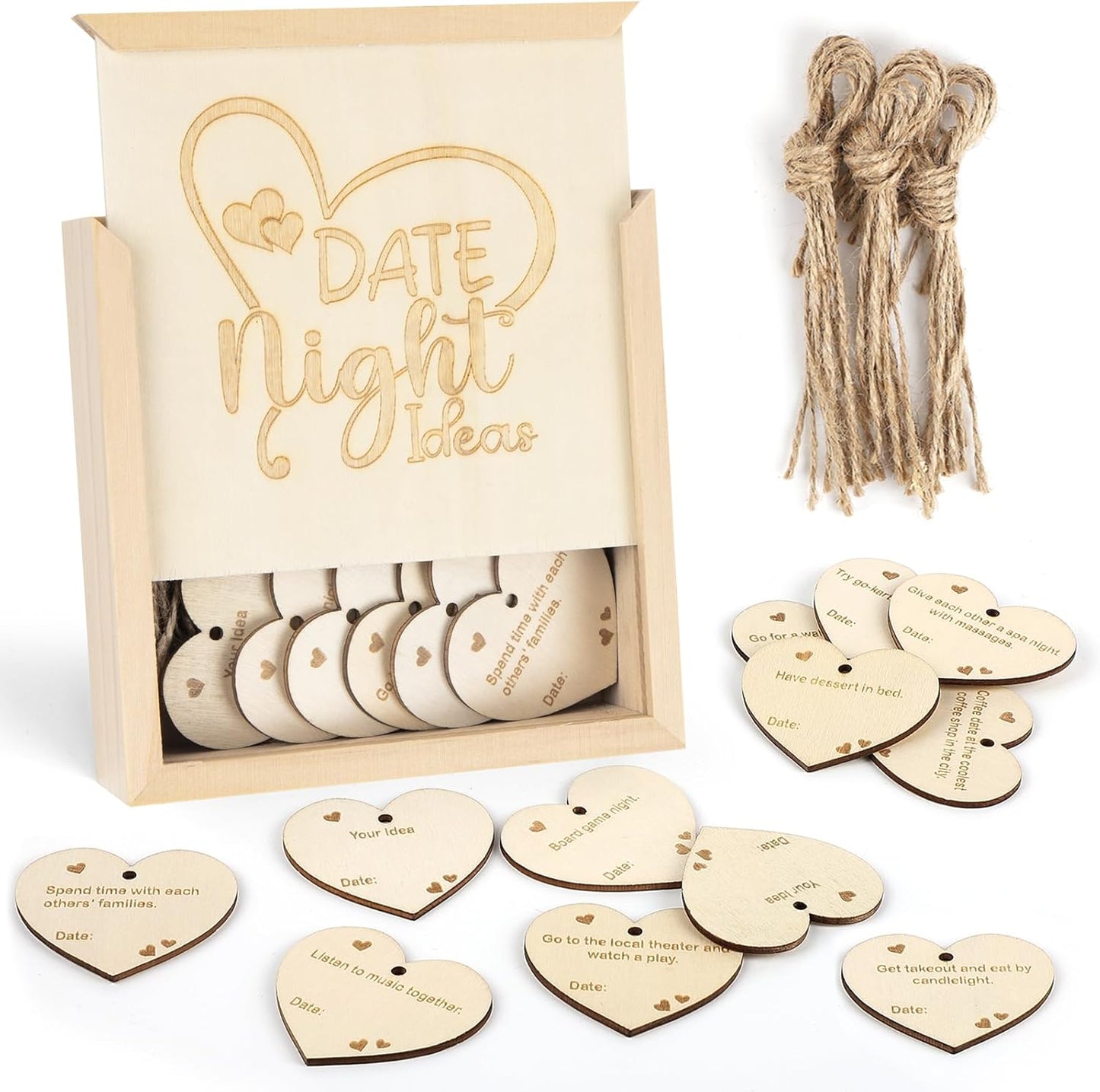 60 Couple Date Night Ideas, Wooden Date Night Games for Couples, Date Night Activities Wood Box, Couple Gifts Ideas for Valentines Day