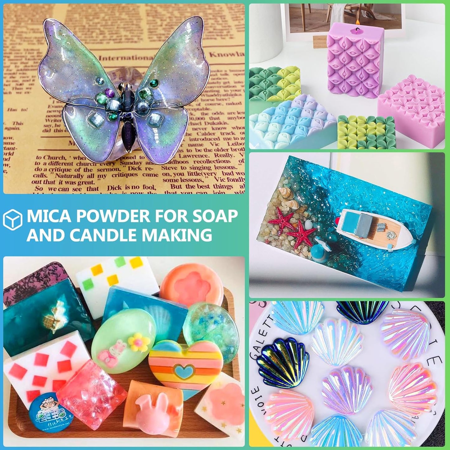 Mica Powder，24 Colors - 10G/Bottle of Natural Pigment Powder for Epoxy Resin，Soap Making，Candle Making,Lip Gloss,Car Freshies,Dye,Nail Polish,Bath Bombs