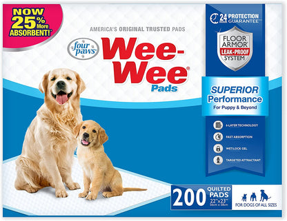 Wee-Wee Superior Performance Pee Pads for Dogs of All Sizes, Leak-Proof Floor Protection Dog & Puppy Quilted Potty Training Pads, Unscented, 22" X 23" (200 Count)