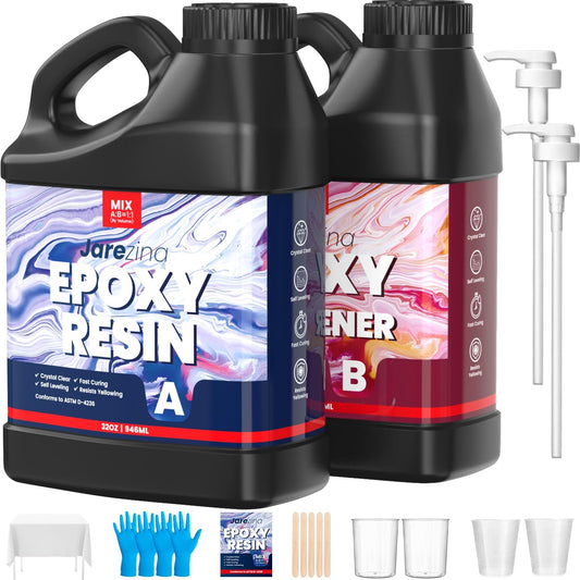 64OZ Epoxy Resin Kit,Crystal Clear Epoxy Resin -Strong and No Bubble，Not Yellowing Art Resin，Self Leveling Easy Mix 1:1,Suitable for Art Casting,Diy,Jewelry Projects, Christmas DIY Gift