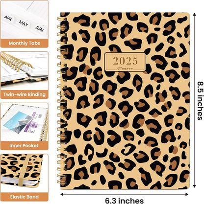 2025 Planner Weekly and Monthly, Jan 2025 - Dec 2025, Hardcover 2025 Calendar Planner Book with Monthly Tabs, Inner Pocket, Aesthetic Planner 2025 for Office Home School Planning - A5 (6.3" X 8.5"), Spiral Bound, Leopard