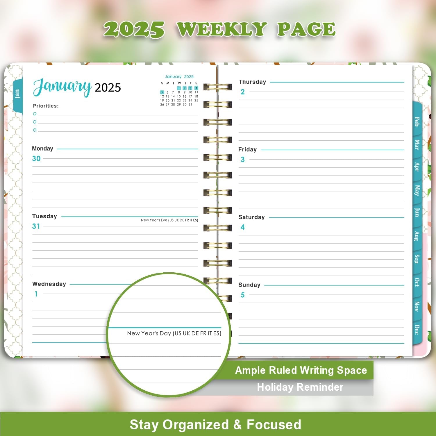 2025 Planner - Weekly & Monthly Planner 2025 with Tabs, 6.4" X 8.5", Jan 2025 - Dec 2025, Hardcover, Strong Binding, Thick Paper, Back Pocket, Elastic Closure, Inspirational Quotes