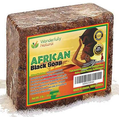 Organic African Black Soap - for Acne & Dark Spots | Natural Vegan and Cruelty Free – Satisfaction Guarantee 1Lb Bar | 90 Day Supply