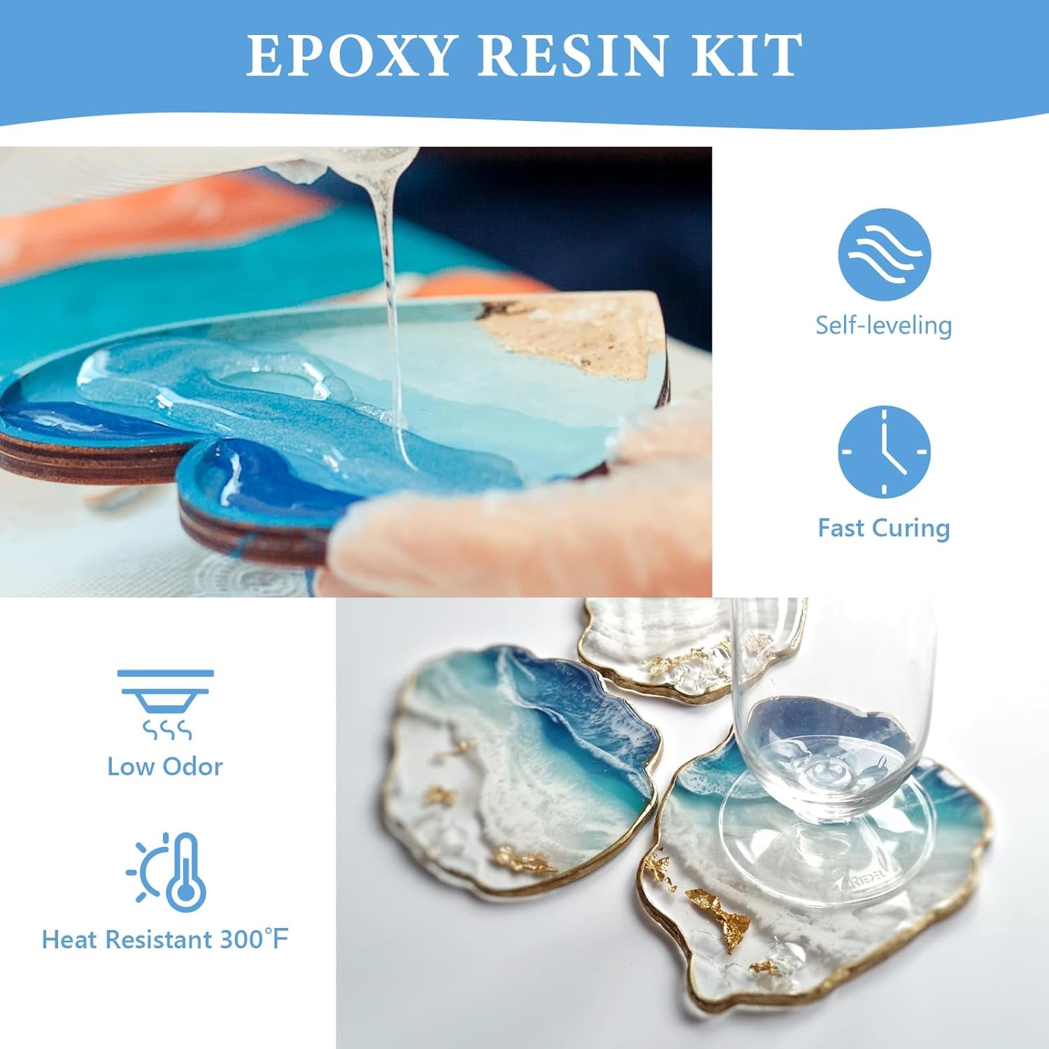 68OZ Crystal Clear Epoxy Resin Kit, High-Glossy& No Bubbles, Art & Casting Resin with 16 Epoxy Resin Pigment, Foil Flakes, Sequin,Craft Clear Resin for Art Crafts, Jewelry, Molds