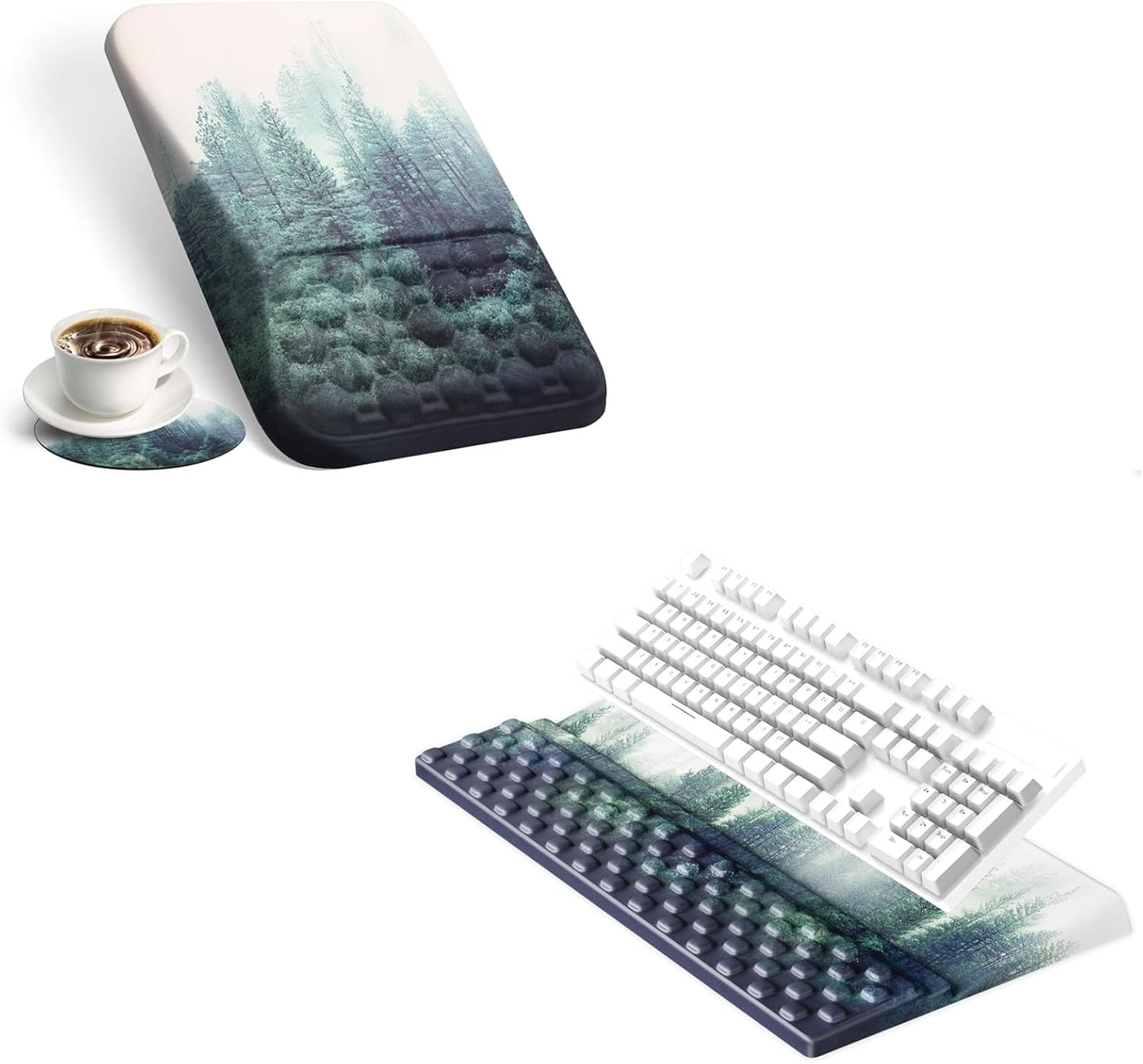 Ergonomic Mousepad and Keyboard Wrist Rest Pad Green Forest Set