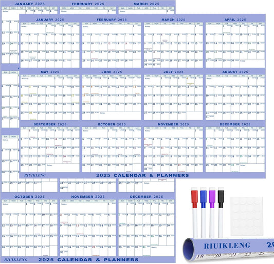 24" X 36" 2025 Wall Calendar, Wet & Dry Erase Wall Calendar 12 Month, Annual Yearly Planner Yearly Laminated Calendar 2025 Horizontal/Vertical, with Julian Dates