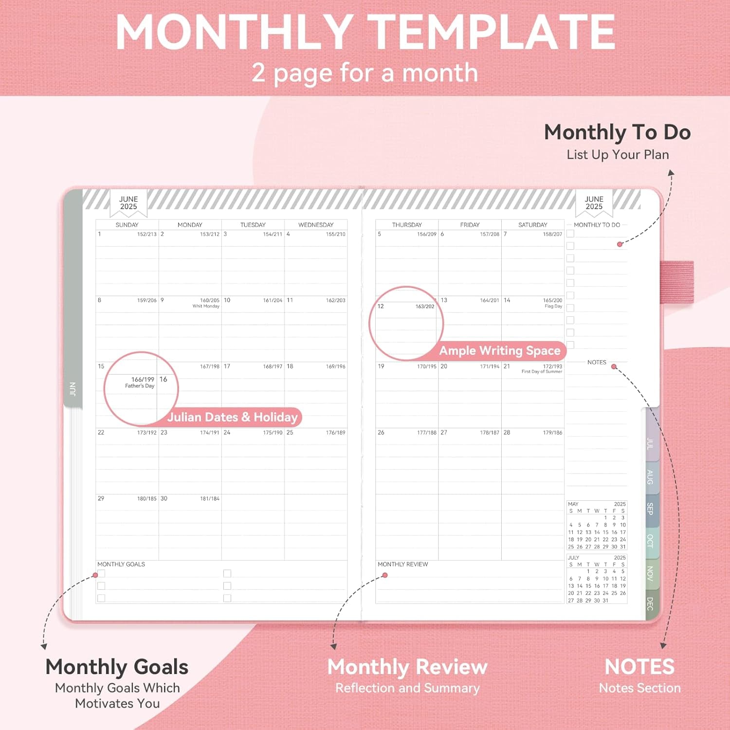 2025 Linen Cover Planner Weekly & Monthly Daily Agenda Book,2025-2026 to Do List Notebook with Colorful Monthly Tabs, Inner Pocket, Elastic Closure, Thick Paper(Pink,5.5 * 8.5)