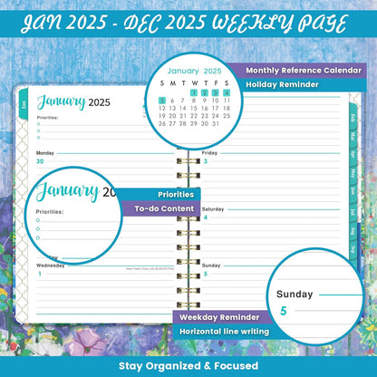 2025 Planner - 2025 Planner Weekly and Monthly, JAN. 2025 - DEC. 2025, 6.4" X 8.5", Calendar 2025 Planner with Monthly Tabs, Sturdy Cover, Premium Paper, Back Pocket, Strong Twin-Wire Binding