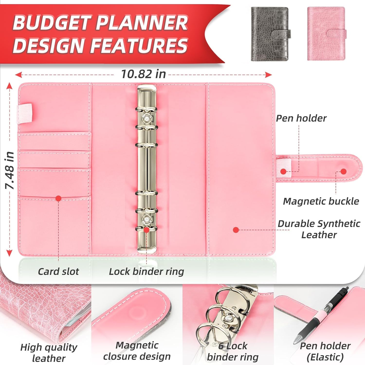 2 in 1 Money Saving Binder, A6 Budget Binder with Money Saving Challenge, 12Pcs Zipper Cash Envelopes, Cash Stuffing Binder for Budget Planner