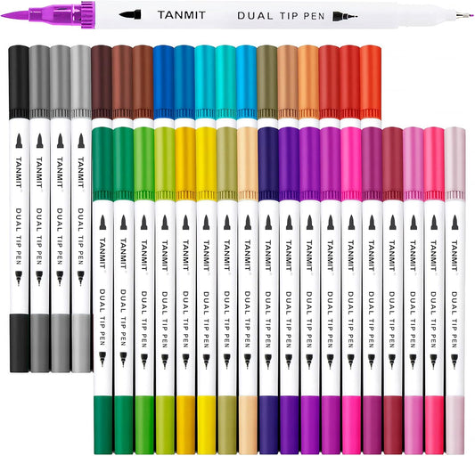 Dual Brush Marker Pens for Coloring Books,  Fine Tip Coloring Marker & Brush Pen Set for Journaling Note Taking Writing Planning Art Project