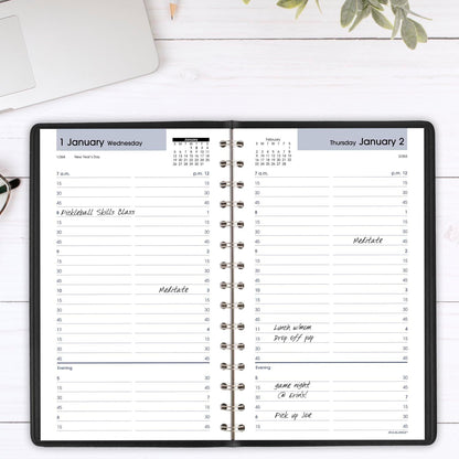 2025 Appointment Book Planner, Daily, 5" X 8", Small, Quarter-Hourly, Dayminder, Black (G1000025)