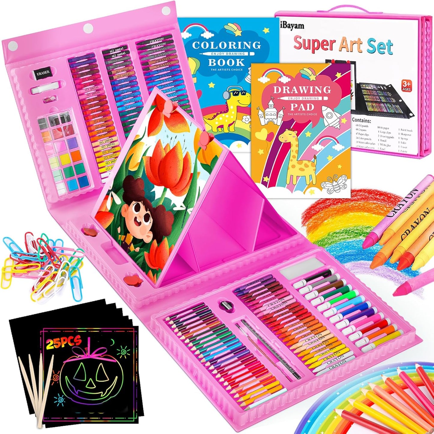 Art Kit, 251-Pack Art Supplies Drawing Kits, Arts and Crafts Gifts Box for Kids Teen Girls Boys, Art Set Case with Trifold Easel, Scratch Paper, Sketch Pad, Coloring Book, Crayons, Pencils