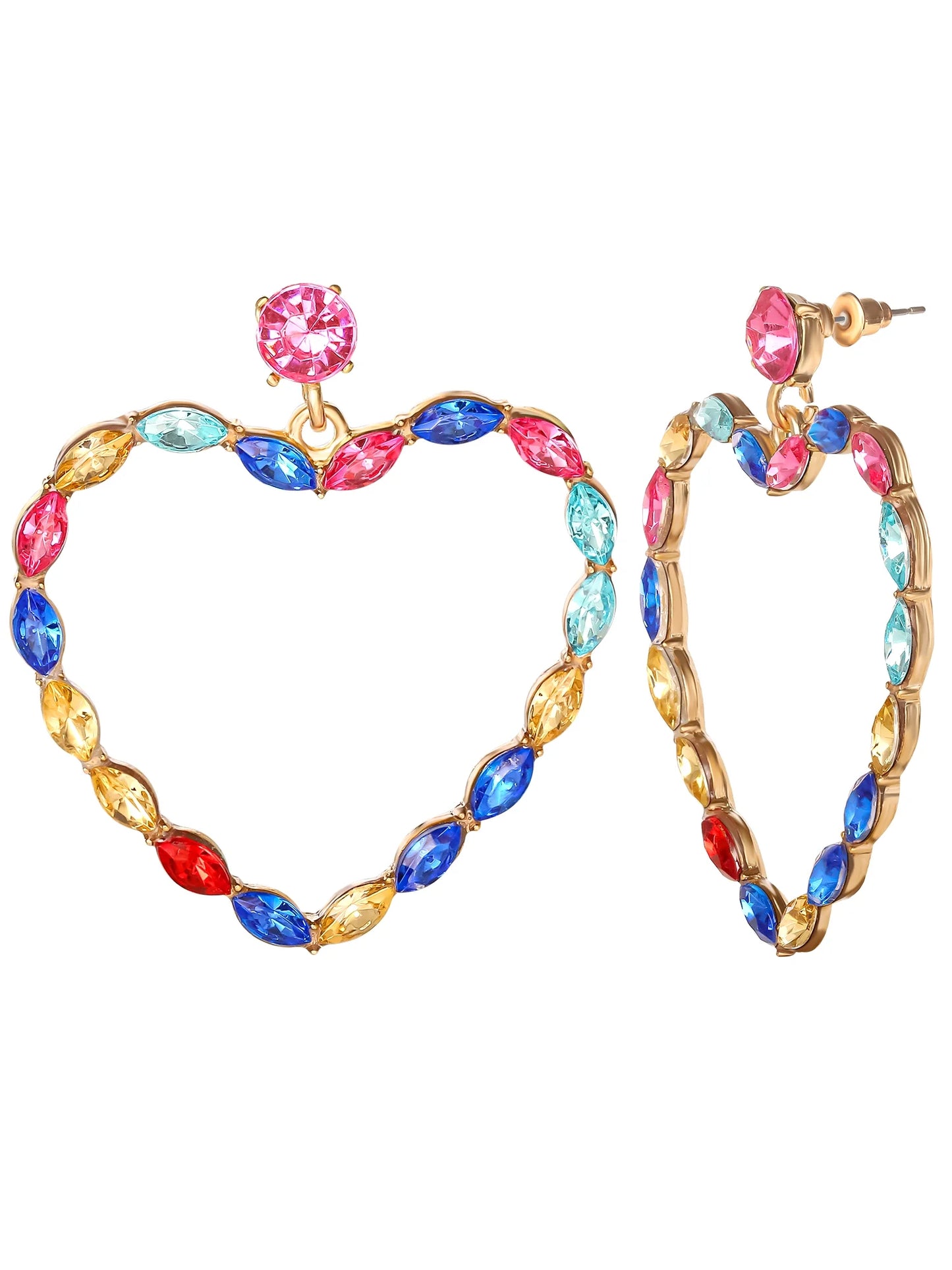 Heart Drop Earring with Multi-Color Stones