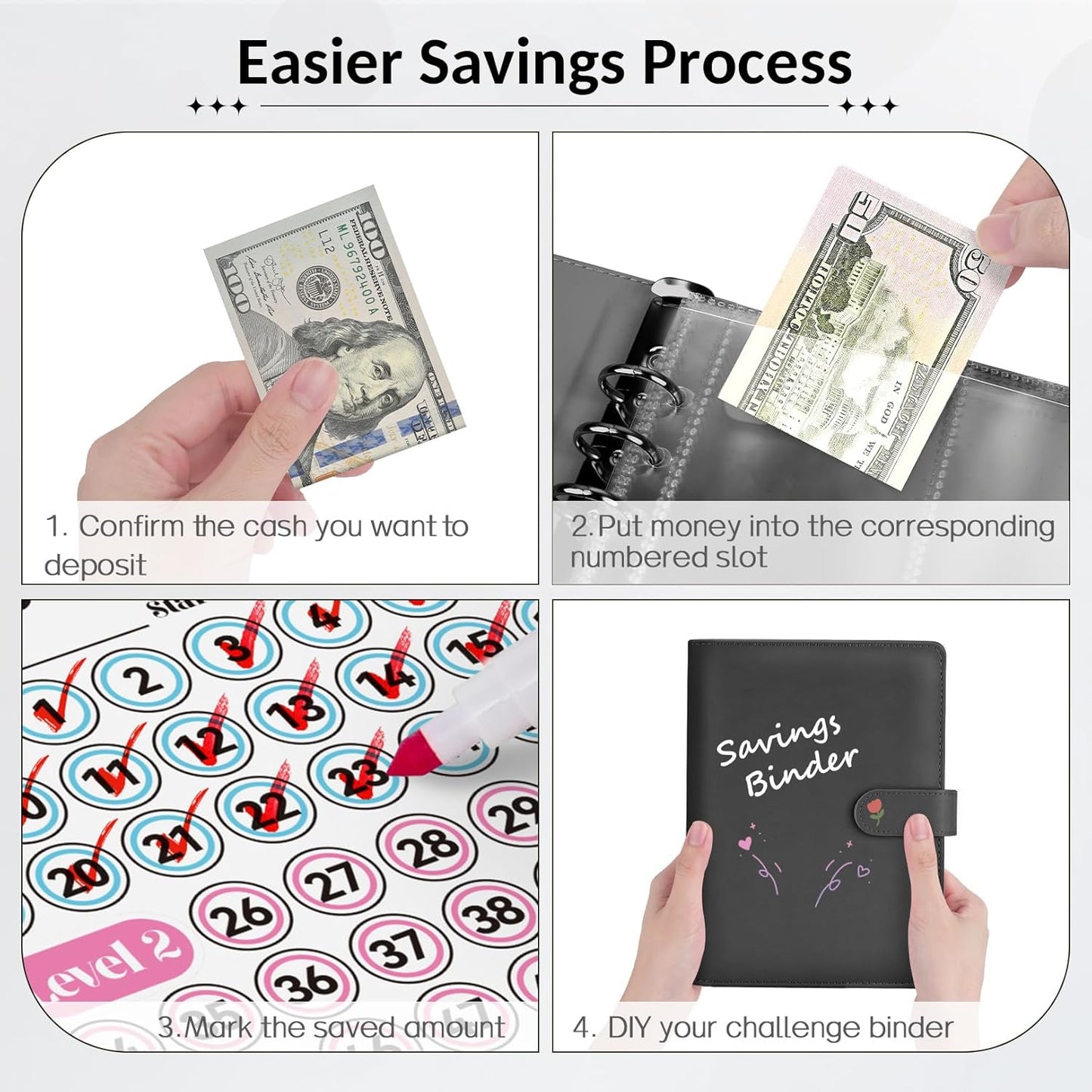 100 Envelopes Money Saving Challenge, Savings Challenges Book with Envelopes, Flexible Saving $5050, 2600, 300, Savings Binder with 100 Pocket Pre-Number & Reusable Laminated Tracker