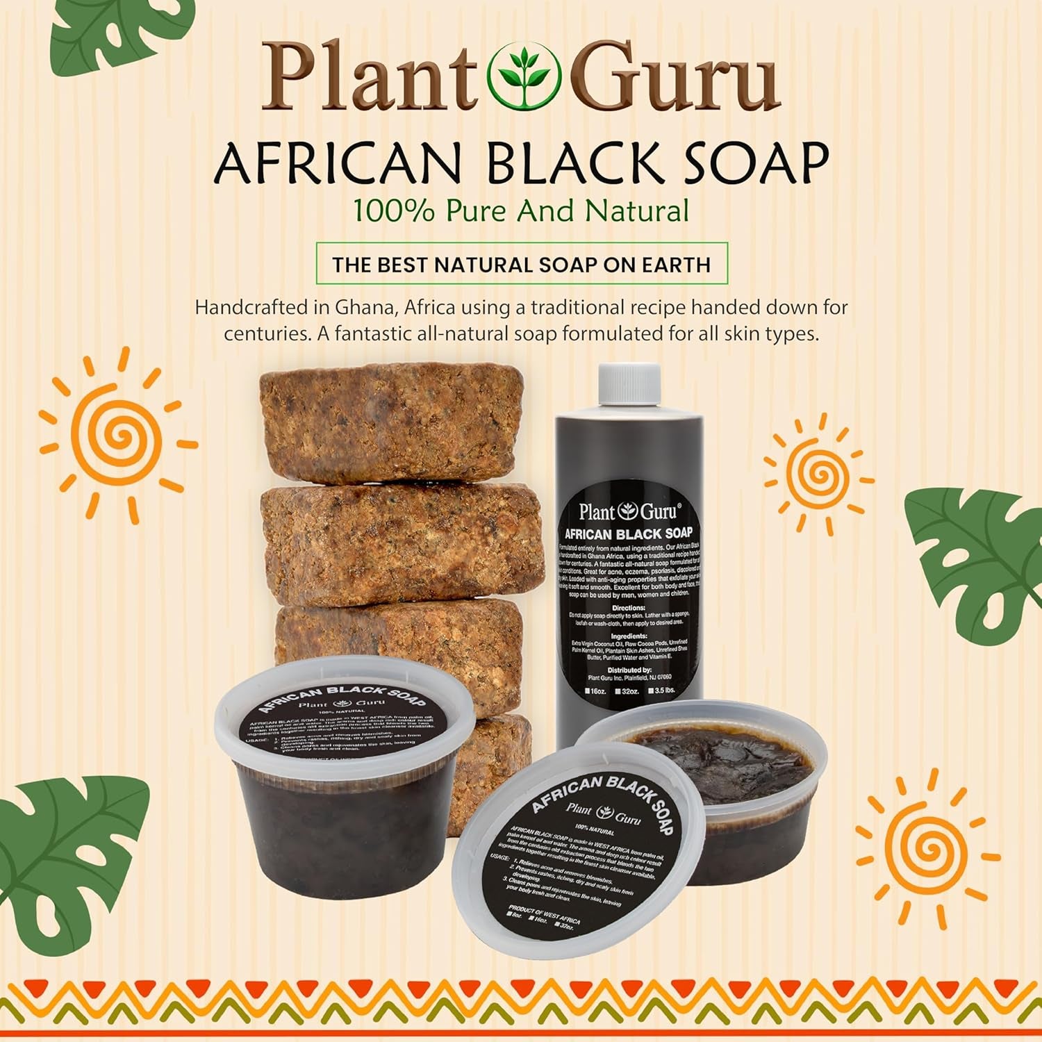 Raw African Black Soap Bar 8 Oz. - 100% Pure Natural from Ghana. Acne Treatment, Aids against Eczema & Psoriasis, Dry Skin, Scars and Dark Spots. Great for Pimples, Blackhead, Face & Body Wash.