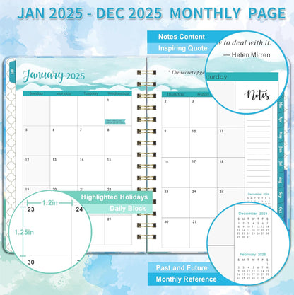 2025 Planner - Weekly & Monthly Planner 2025 with Tabs, January 2025 - December 2025, 6.3" X 8.4", Hardcover with Back Pocket + Thick Paper + Twin-Wire Binding - Blue