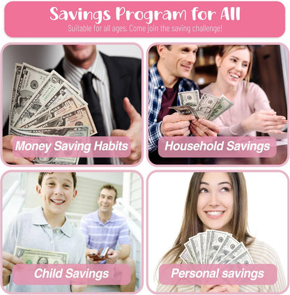 100 Envelopes Money Saving Challenge, A5 Savings Challenges Book Budget Binder with Cash Envelopes Erasable Tracker, Easy and Fun Way to save $500 $5050 $10000 (Pink)