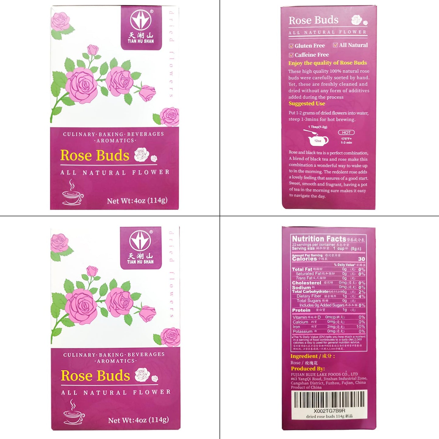 Rose Tea Loose Leaf, Primium Dried Rose Buds, Food Grade Rose, Rose Herbal Tea, Caffeine Free, 4 Ounce Pack of 1