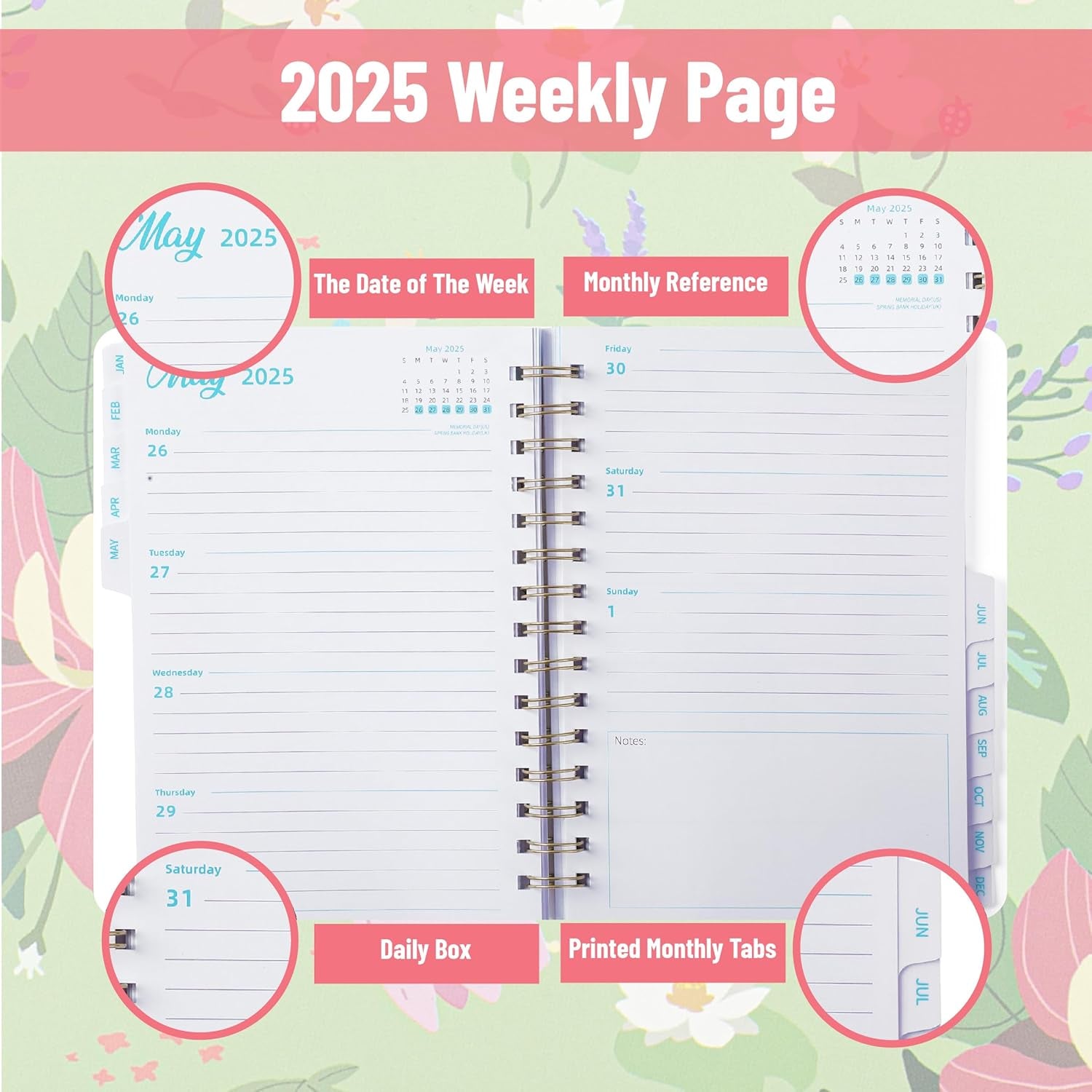 - 2025 Planner, 6.4"X8.5", Garden Mint, 2025 Planner Weekly and Monthly, 2025 Weekly Planner 2025, 2025 Monthly Planner 2025 Calendar Monthly Planner 2025, Christmas Gift