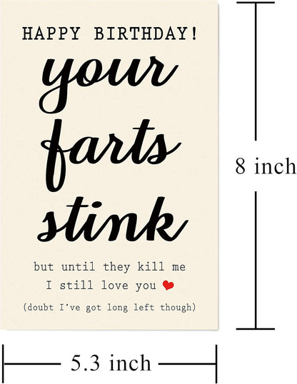 Your Farts Stink Funny Happy Birthday Card, Birthday Card for Boyfriend Him Husband Girlfriend Wife Partner