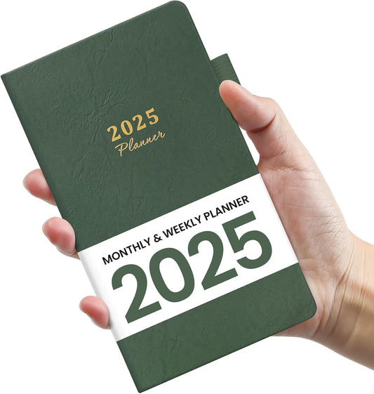 2025 Pocket Planner, Weekly and Monthly Planner Runs from Jan 2025 to Dec 2025, Hardcover 2025 Calendar Planner Book with Tabs, Inner Pocket, Ideal for Office Home School Supplies, A6 Pocket Purse Mini Size (3.8" X 6.6") - Green