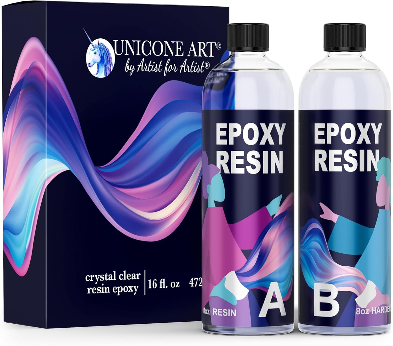 Epoxy Resin Kit 16 Ounce- (8Oz Resin + 8Oz Hardener) Resin Epoxy Craft Kit Gift- Non-Toxic, Crystal Clear, Odor-Free, UV Resistant, High Gloss Art Resin - Craft Stunning Creations with Ease (16Oz)