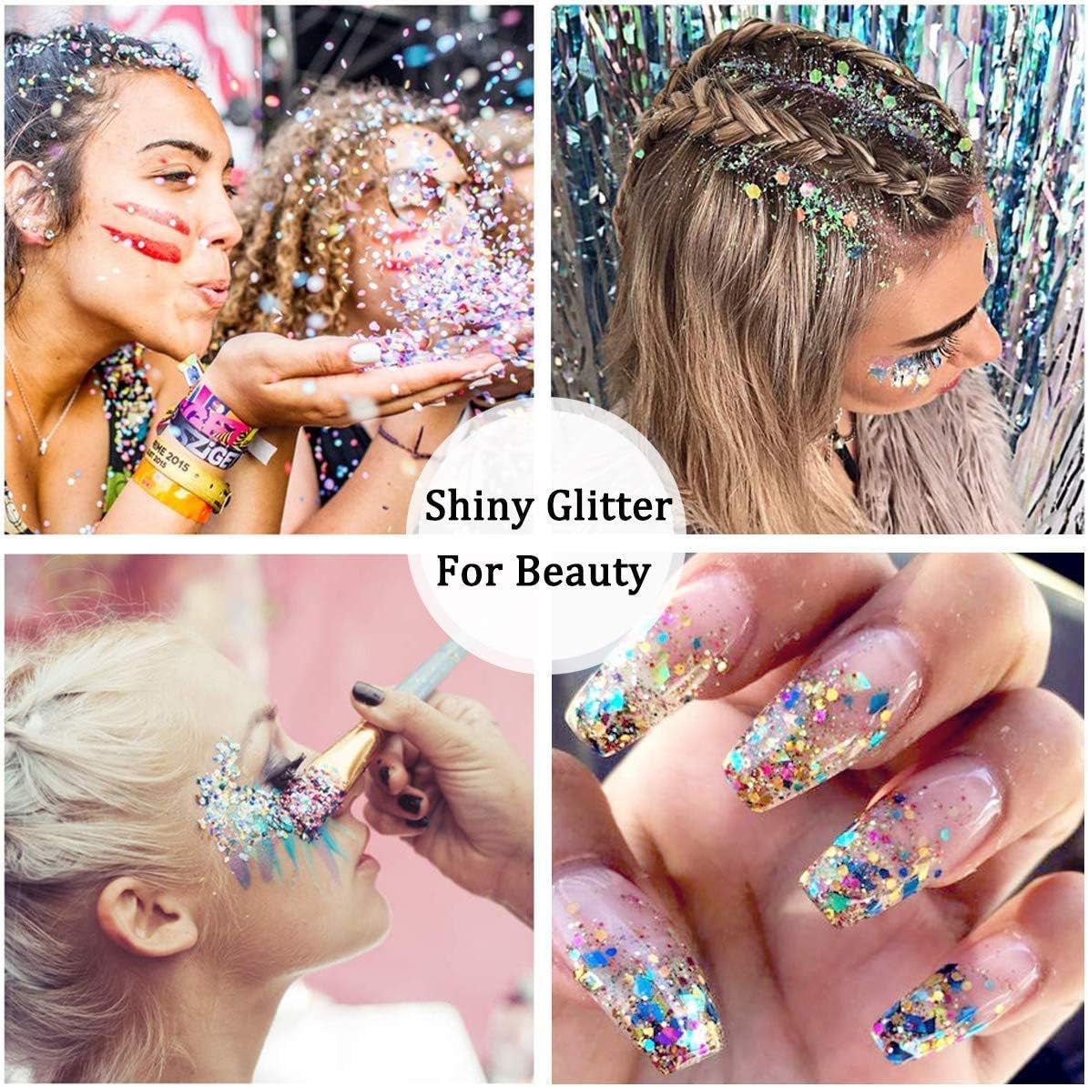 100G Holographic Chunky Glitter, Cosmetic Mixed Hexagon Chunky & Fine Craft Glitter Resin Sequins for Epoxy Glass, Resin Art, Body, Hair, Face, Nail, Slime, Tumblers, Festival Party - Silver