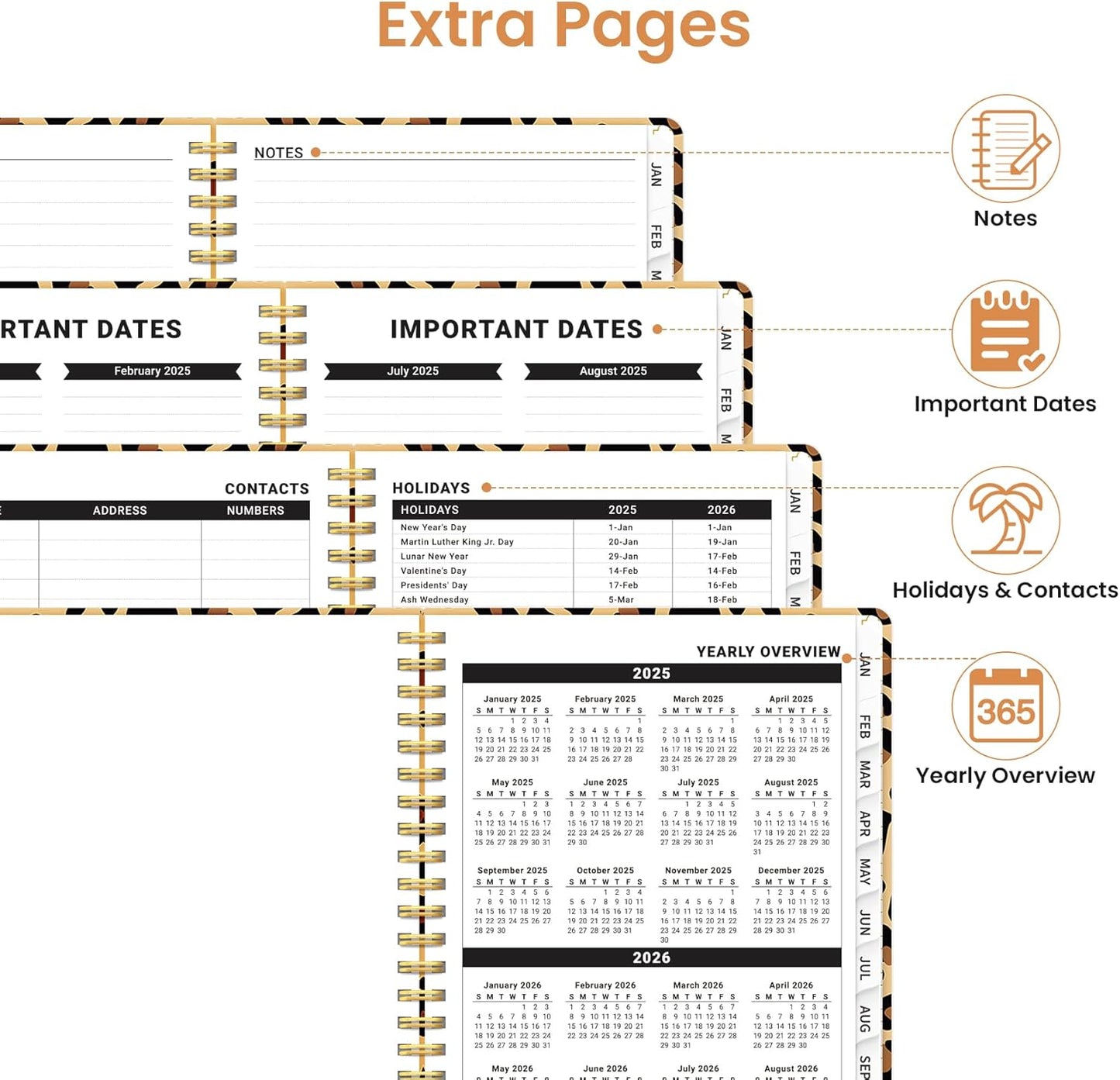2025 Planner Weekly and Monthly, Jan 2025 - Dec 2025, Hardcover 2025 Calendar Planner Book with Monthly Tabs, Inner Pocket, Aesthetic Planner 2025 for Office Home School Planning - A5 (6.3" X 8.5"), Spiral Bound, Leopard