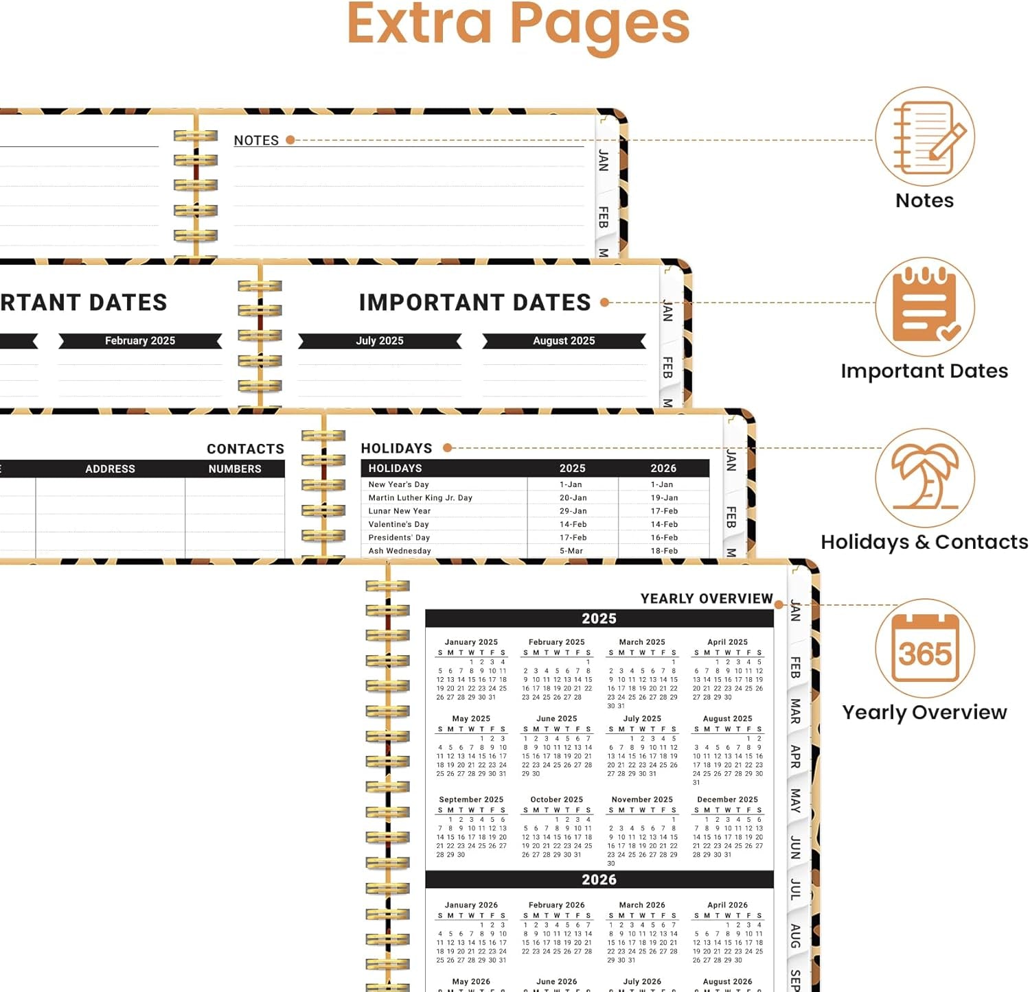 2025 Planner Weekly and Monthly, Jan 2025 - Dec 2025, Hardcover 2025 Calendar Planner Book with Monthly Tabs, Inner Pocket, Aesthetic Planner 2025 for Office Home School Planning - A5 (6.3" X 8.5"), Spiral Bound, Leopard