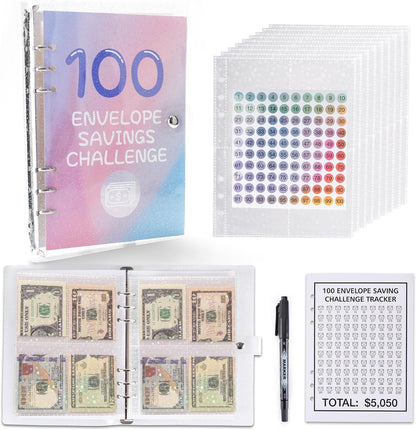 100 Envelopes Money Saving Challenge, 100 Envelope Challenge Binder, Money Saving Binder, Budget Book with Cash Envelopes to save $5,050, Envelope Savings Challenge Book and Budget Binder (Pink)