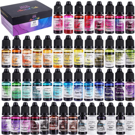 48Pcs Concentrated Alcohol Ink Set, Vibrant Colors Alcohol-Based Resin Ink for Epoxy Resin, Alcohol Paint Dye for Resin Art, Tumblers, Epoxy Resin (Each 0.35Oz)