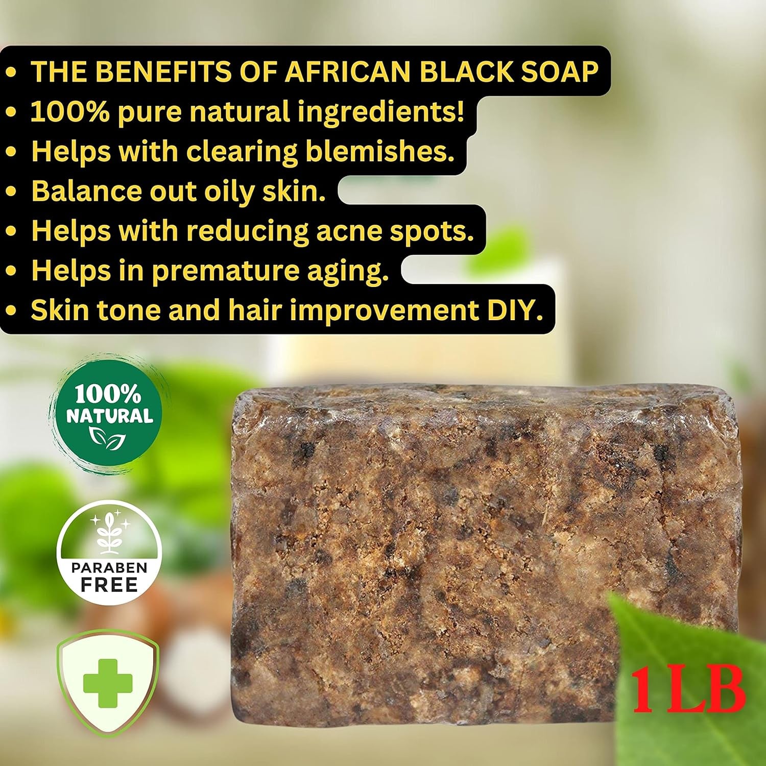 Premium African Black Soap - Pure 1 Pound Bulk. Raw Organic Soap for Acne, Dry Skin, Rashes, Burns, Scar Removal, Face & Body Wash, from Ghana West Africa - Authentic African Moisturizer