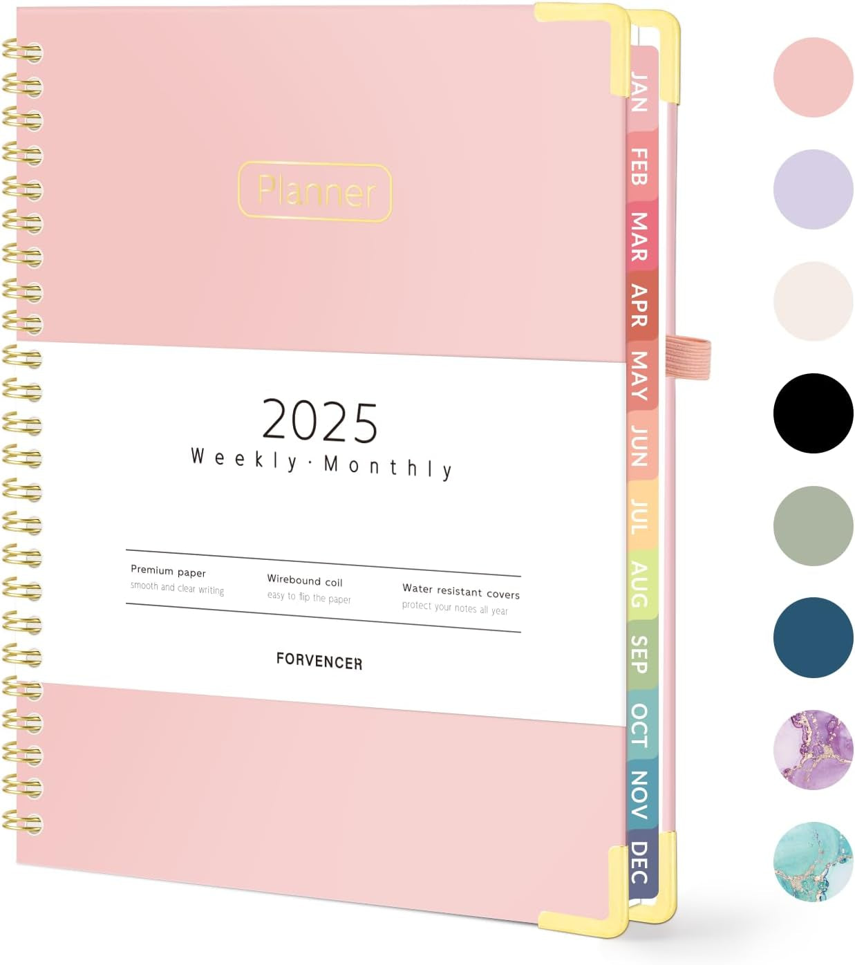 2025 Planner, Hardcover Weekly and Monthly Planner, January 2025 - December 2025, 6" X 8", Spiral Calendar Planner with Tabs, Exquisite Daily Organizer Notebook with Inner Pocket, Agenda Journal for Office Home School, A5 Size, Pink