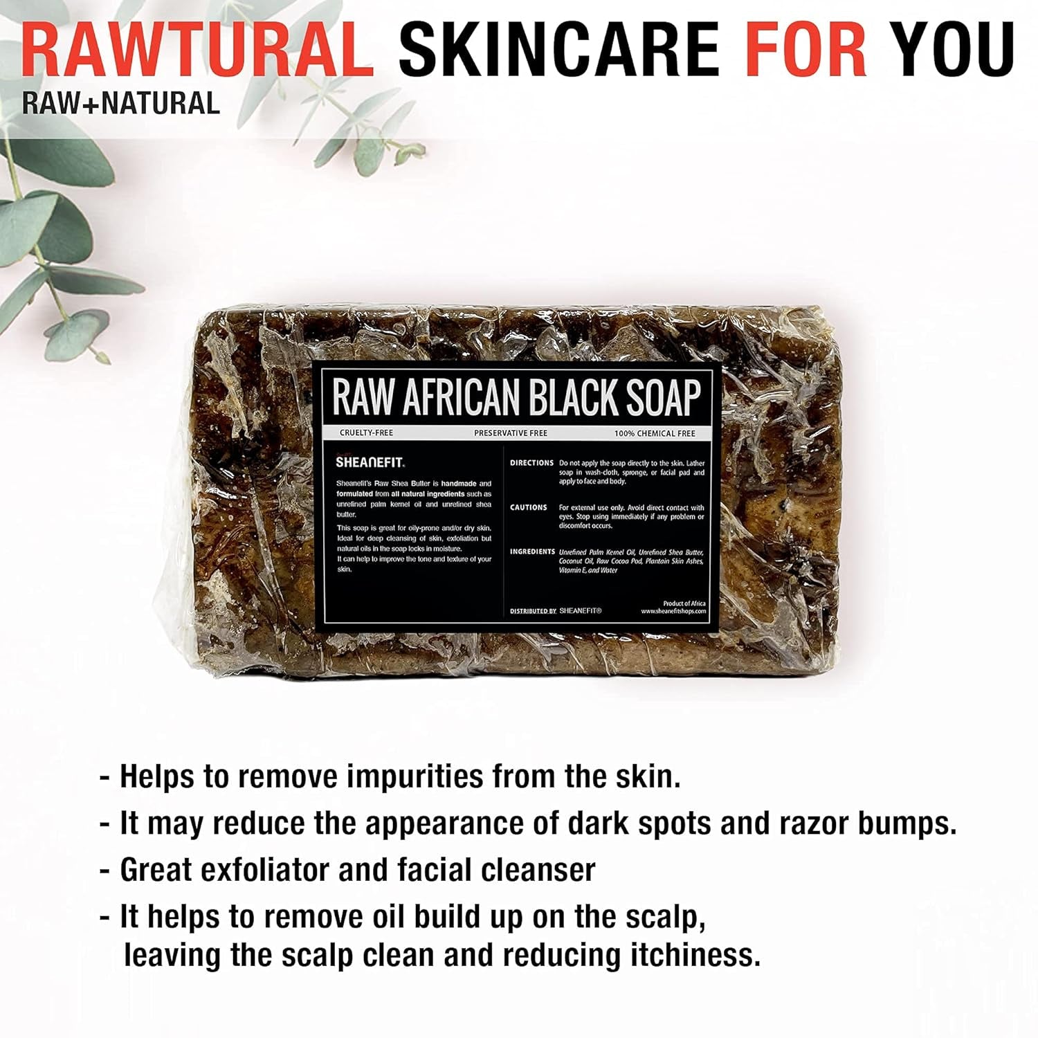 Raw African Black Soap Bar - for All Skin Types - Face, Body, Hair Soap Bulk Bars (1 Pound)