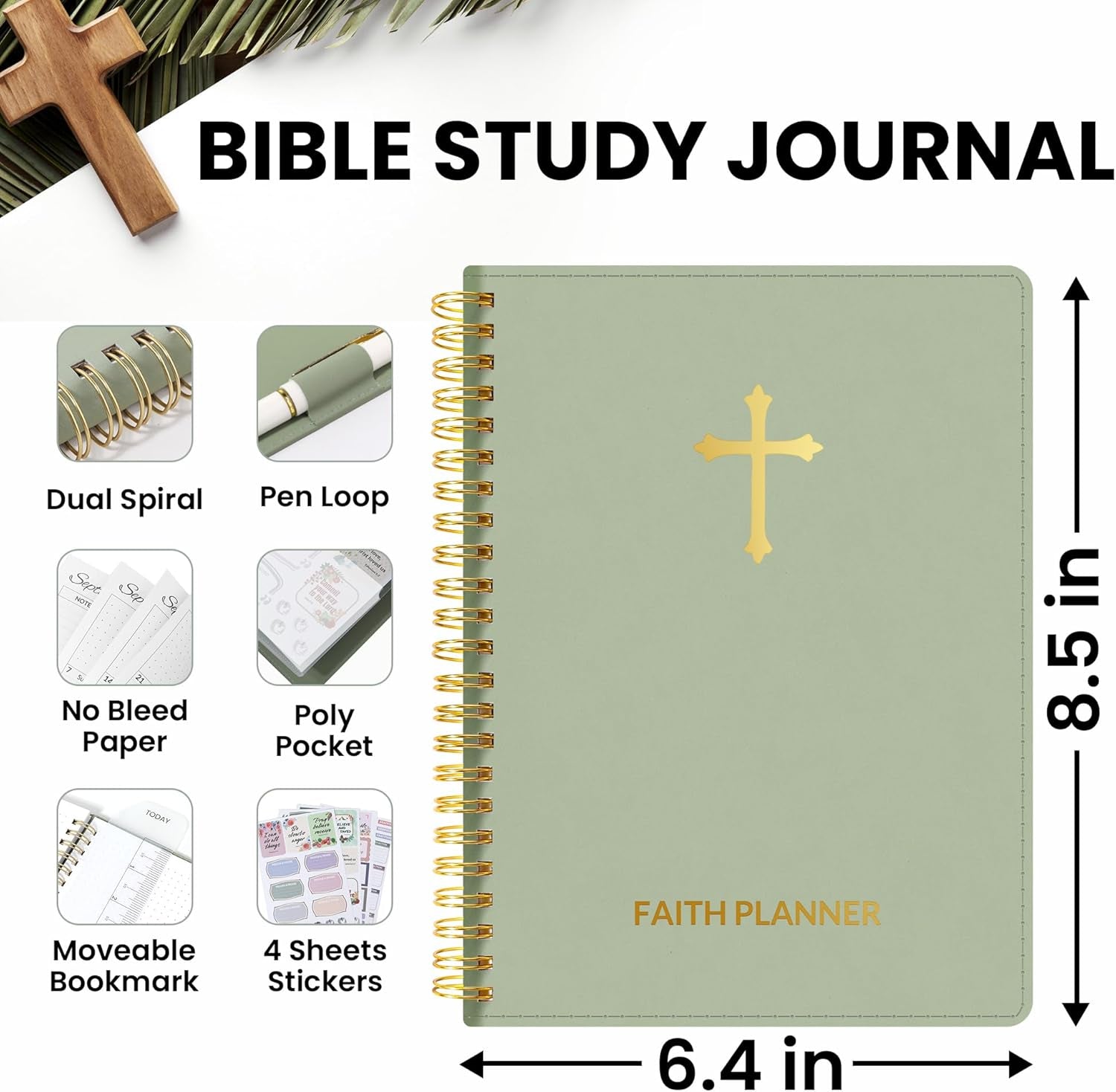 2025 Christian Planner - 12 Month Bible Journal and Prayer Planner A5 Spiral Bound, Monthly & Weekly Christian Organizer Gifts for Women Men (Grey Green)